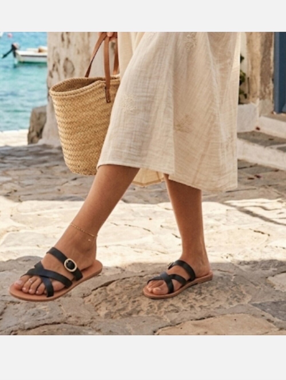 Ancient Greek Sandals Black Leather Criss Cross Buckle‎ 7